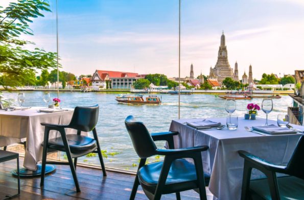 restaurant along river in old Bangkok