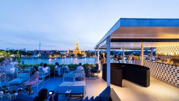 Bangkok rooftop bar with a view of Wat Arun