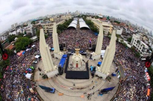 Democracy Monument nearby Ratchadamnoen Contemporary Art Center and 14th octorber memorial