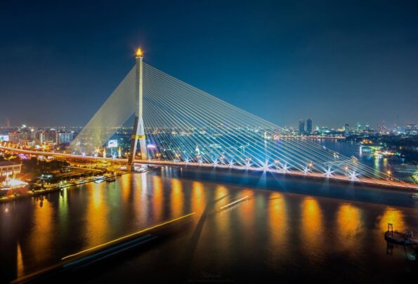Rama 8 Bridge By Night located close to Rama 8 Bridge located not far from Bang-or Mosque and Sala Rong Tham of Ban Poon